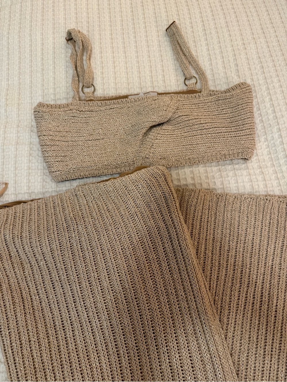 JLUXLABEL Beige Ribbed Knit Maxi Skirt set - Picture 5 of 9